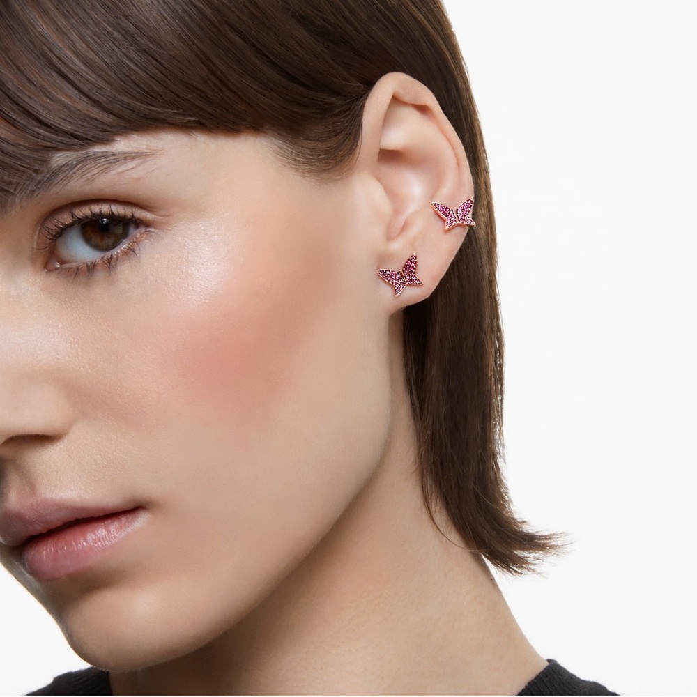 SWAROVSKI Lilia Pink Butterfly Stud Earrings Set of 3 NIB Pink & Rose Gold - Picture 5 of 6